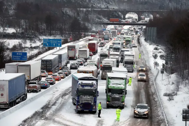 M80 vehicles stuck in snow