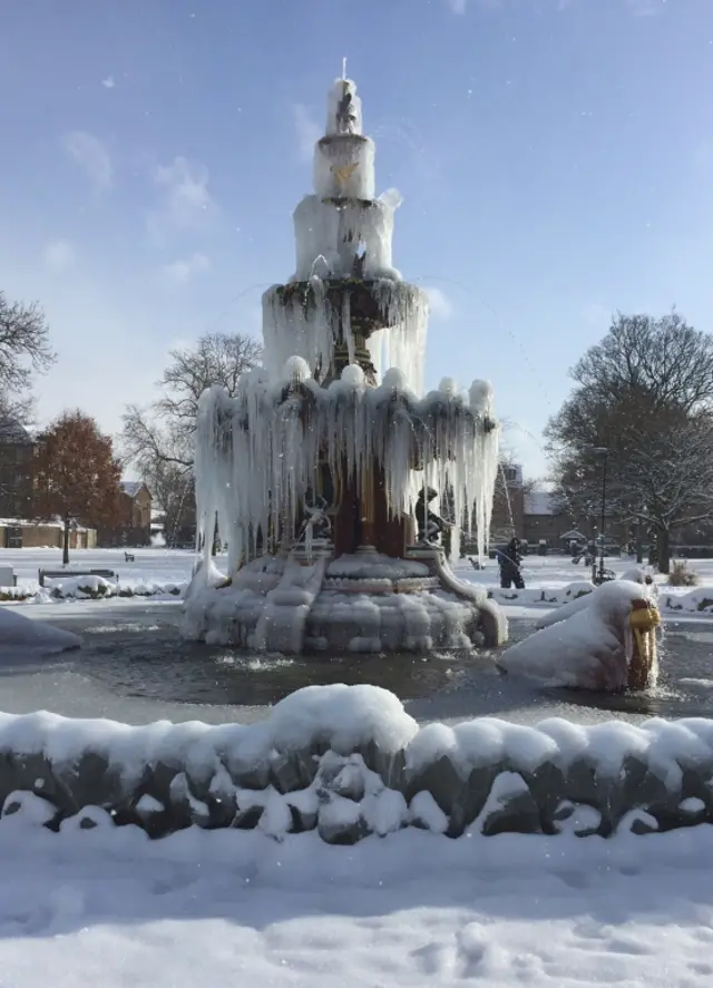 A frozen centrepiece in Fountain Gardens, Paisley, Renfrewshire