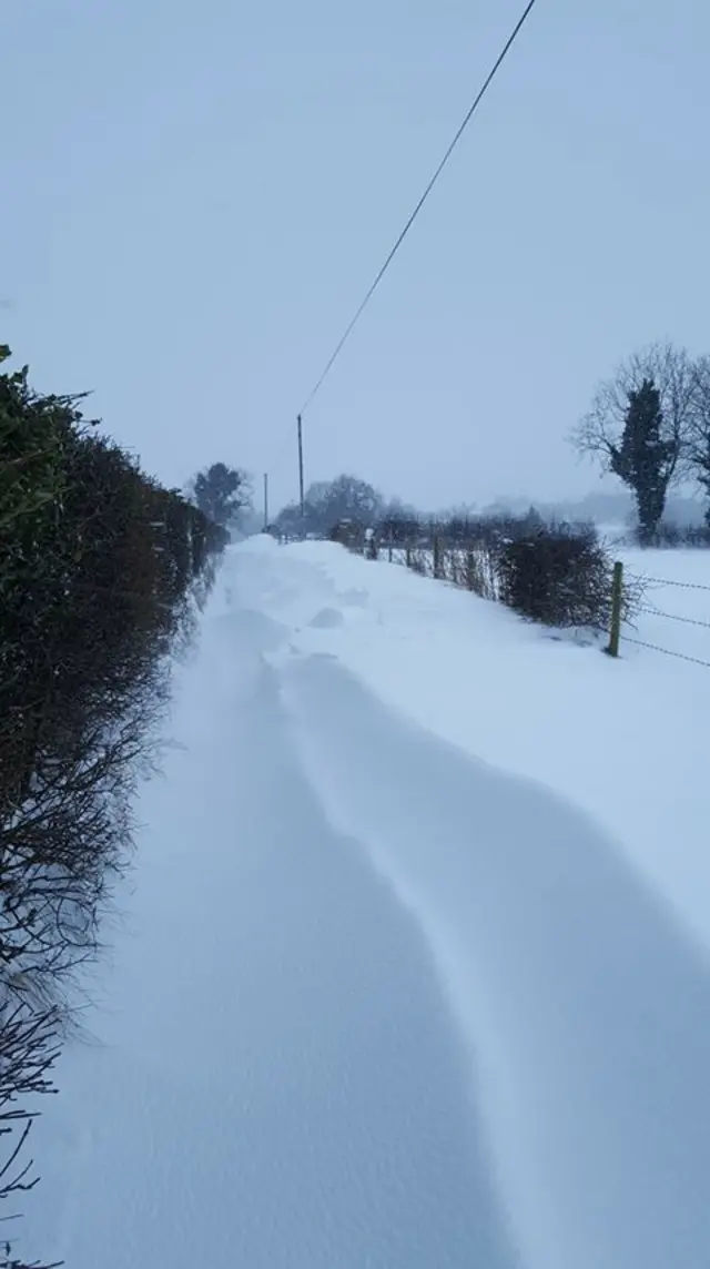 Snow on a lane in Newtownbutler