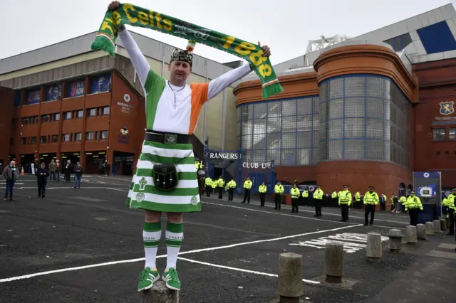 Celtic fan outside Ibrox