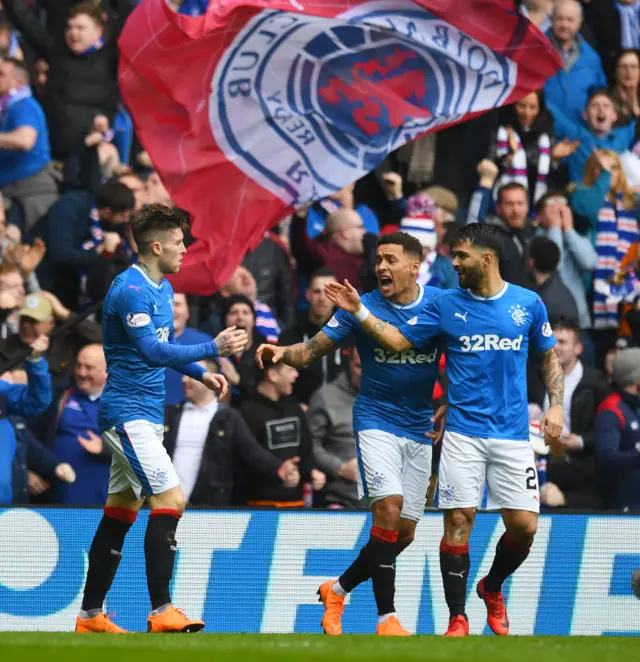 Rangers celebrate as Josh Windass opens the scoring