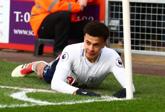 Dele Alli of Tottenham Hotspur reacts