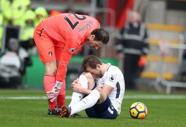 Harry Kane of Tottenham Hotspur down injured