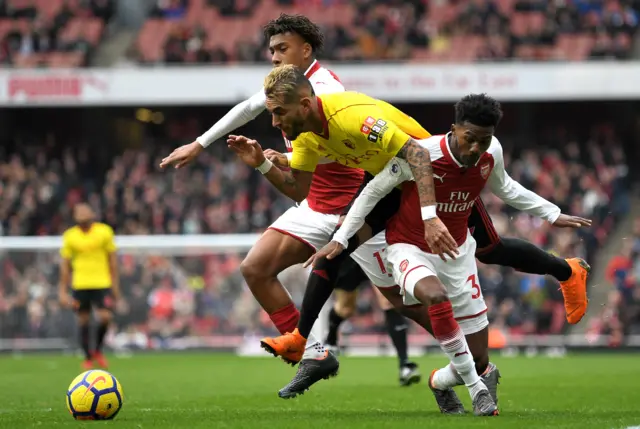 Roberto Pereyra of Watford is fouled