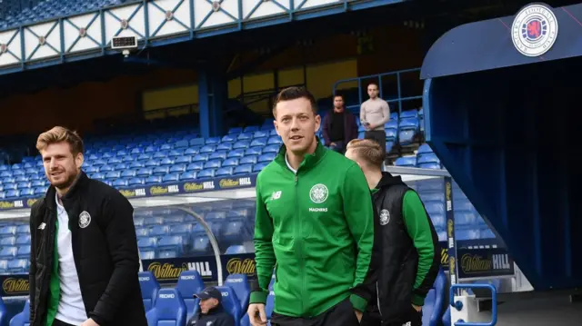 Celtic's Stuart Armstrong and Callum McGregor take to the Ibrox pitch