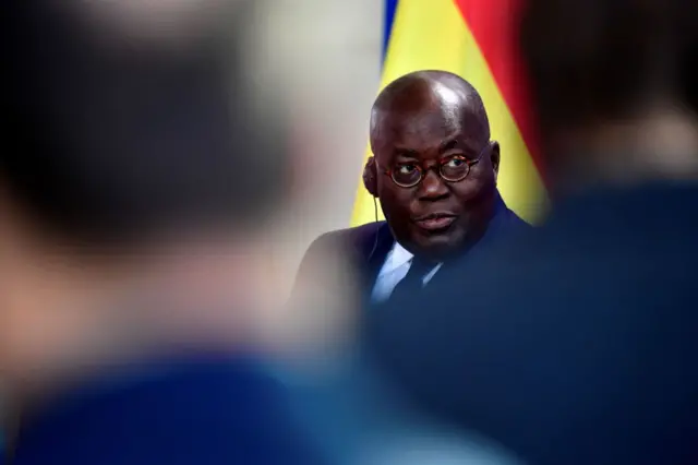 Ghana's President Nana Akufo-Addo looks on during a joint press conference with German Chancellor after a meeting on February 28, 2018 in Berlin