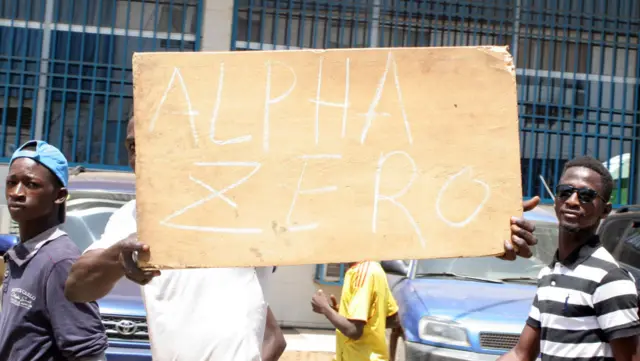 People demonstrate in central Conakry on March 12, 2018, in a day of protest against Guinea's President.