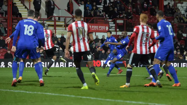 Sol Bamba lashes in a goal for Cardiff on the volley