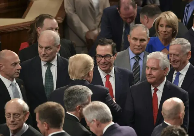 Kelly (left) and Tillerson (right) accompanied Trump to his first State of the Union speech