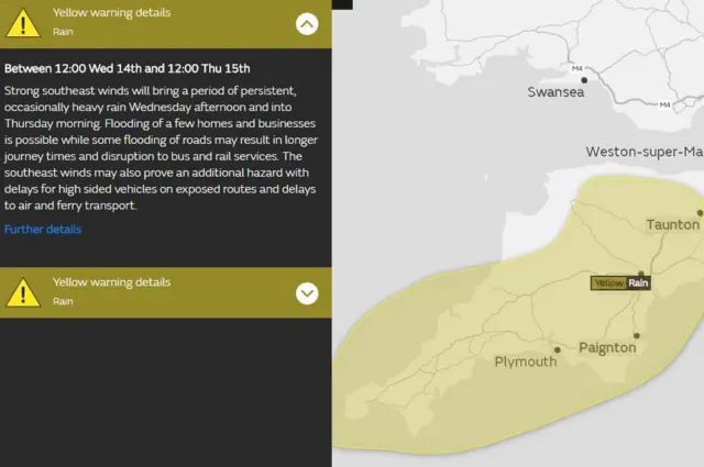 Yellow warning for rain