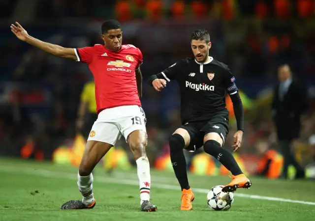 Sergio Escudero and Marcus Rashford