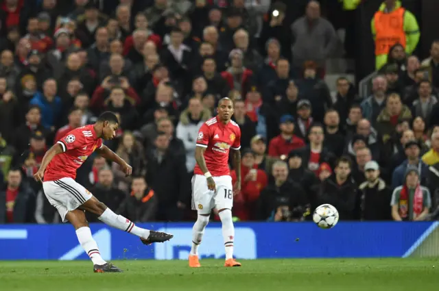 Marcus Rashford takes a free kick