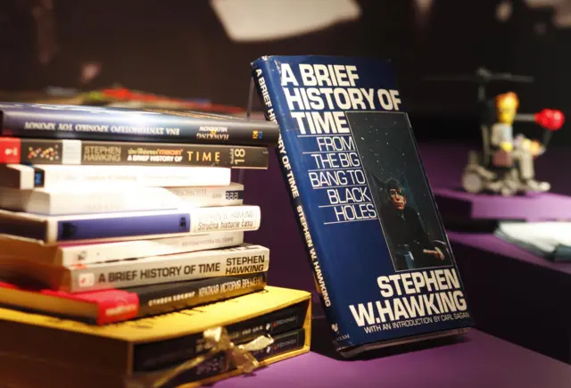 Copies of A Brief History of Time in different languages on the display at the Science Museum