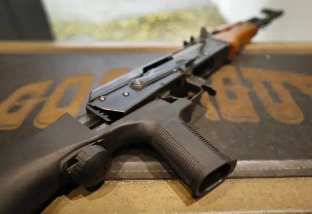 A bump stock is installed on an AK-47 at Good Guys Gun and Range on February 21, 2018 in Orem, Utah