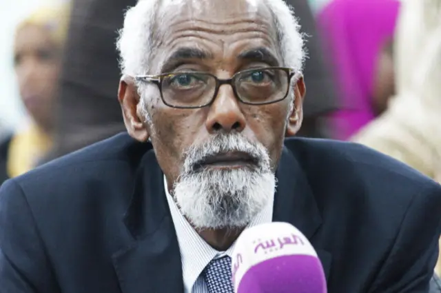 Veteran Somali politician Mohamed Osman Jawari looks on on August 26, 2012 in Mogadishu during his candidacy, before being elected as the speaker of Somalia's new parliament on August 28, 2012