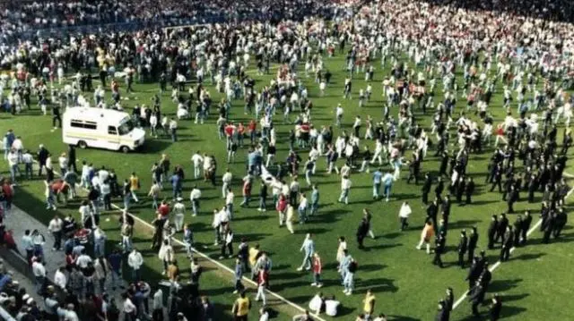 Hillsborough pitch during the disaster