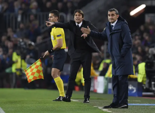 Chelsea coach Antonio Conte and Barcelona coach Ernesto Valverde