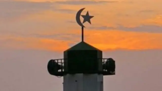 A mosque with loudspeakers on it in Kigali, Rwanda