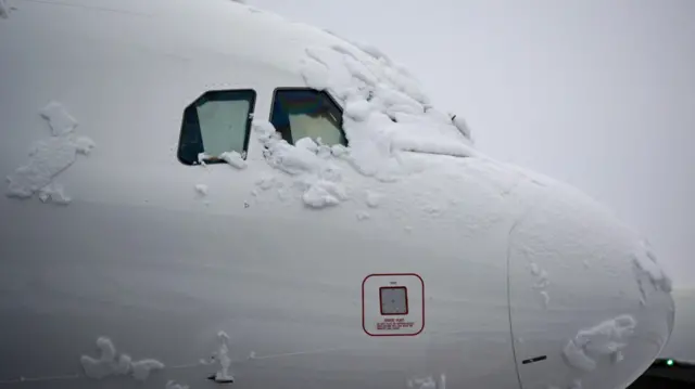 Plane covered in snow