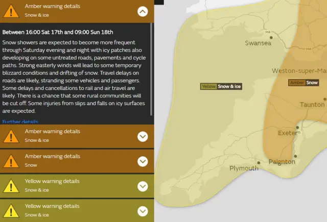 Amber warning for snow