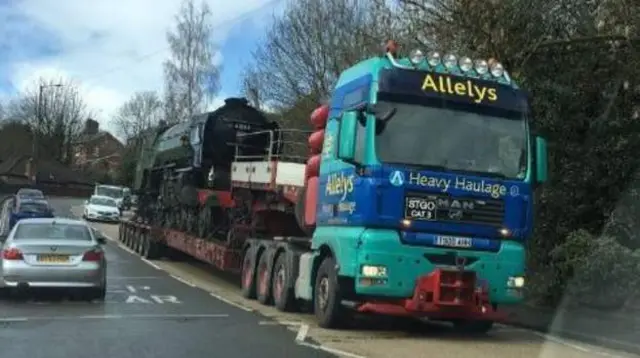 Steam locomotive from North Yorkshire Moors Railway finally reaches its destination.