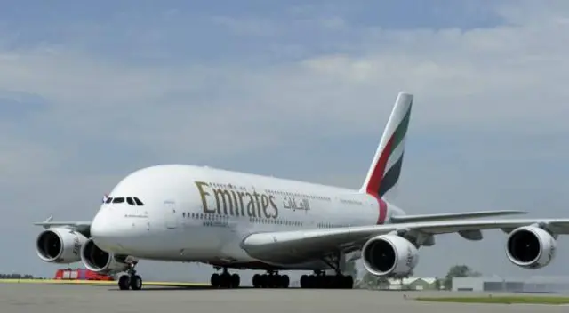 An Emirates aircraft on the runway