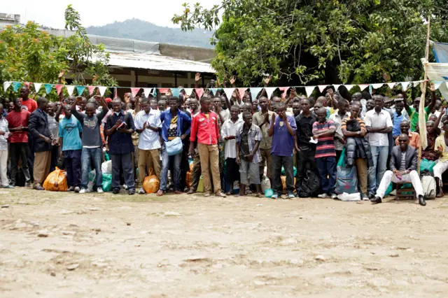 Prisoners wait to be released from the Mpimba Central Prison as part of a mass presidential pardon, in Bujumbura, Burundi