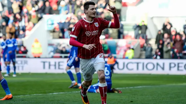 Bristol City striker Milan Djuric celebrates scoring against Ipswich Town