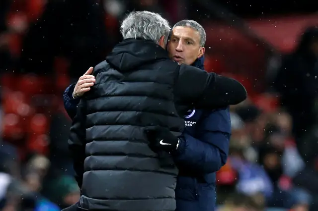 Manchester United manager Jose Mourinho and Brighton manager Chris Hughton