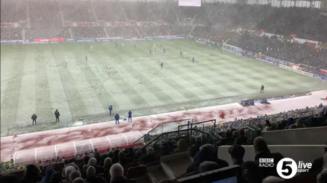 The view from the Radio 5 live commentary position at Stoke's ground