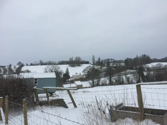 Snowy scene in Llanvetherine, Monmouthshire