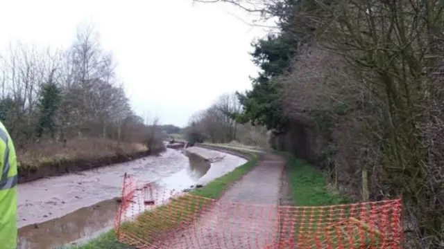 Water leaked from the Shropshire Union canal in Cheshire