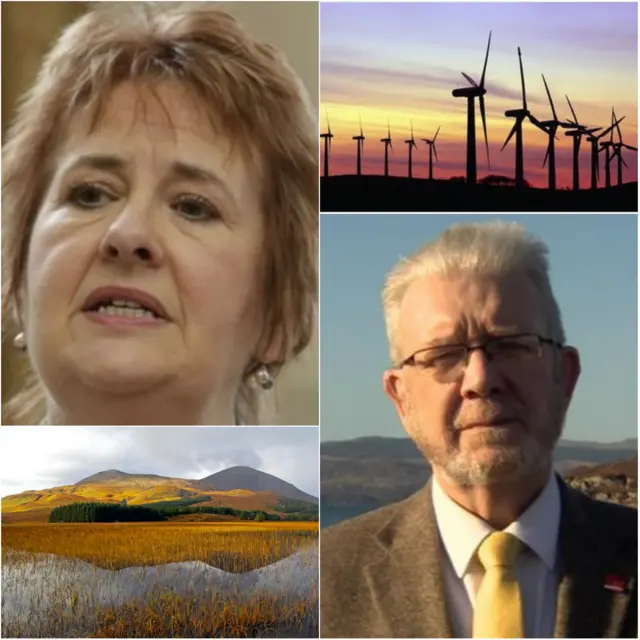 Roseanna Cunningham, Michael Russell, wind farm and countryside