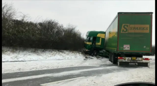 Jackknifed Lorry