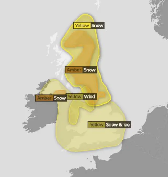 Met Office graphic of weather warnings in place