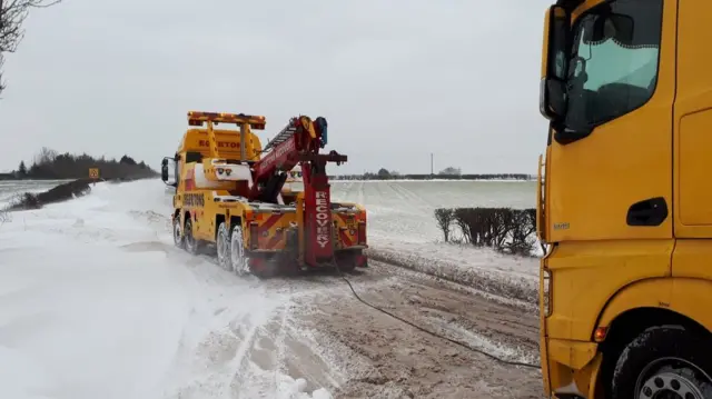 Lorry about to be towed