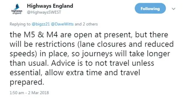 Highways England tweet