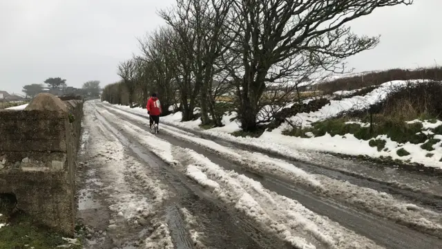 Ice on the road to Alderney Airport
