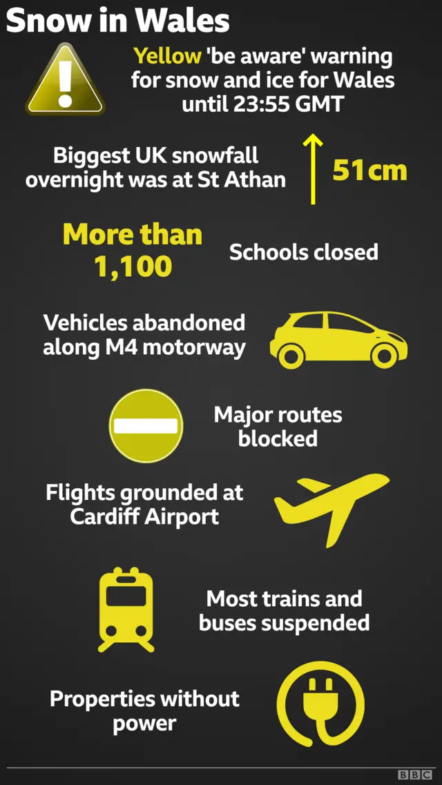 Areas affected by the snow