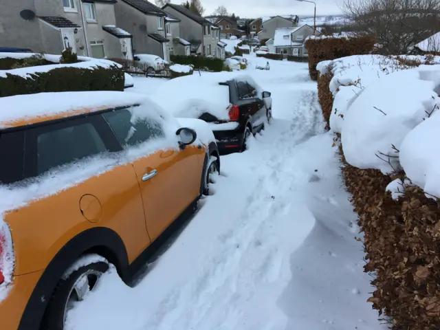 Cars in snow in Dunblane