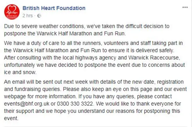 Facebook statement from British Heart Foundation