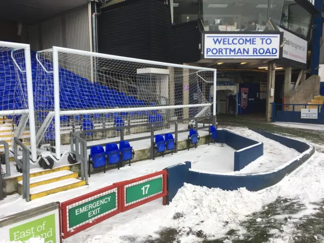 Portman Road in the snow