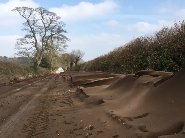 Soil-covered snow in Honing, Norfolk