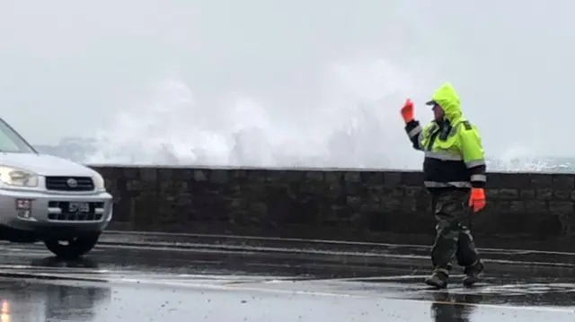 Waves crash over Guernsey's east coast