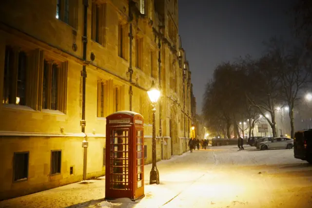 St Giles telephone box in the snow