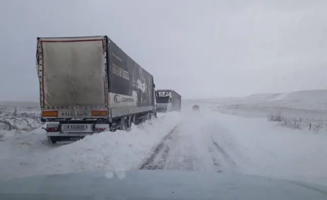 Stranded lorries on the Woodhead Pass