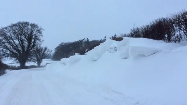 Snow drift on A4137