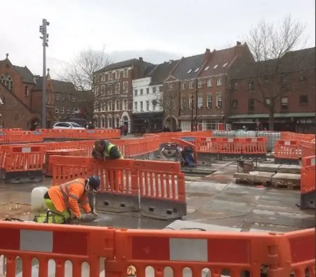 New paving being laid outside Hull Minster.