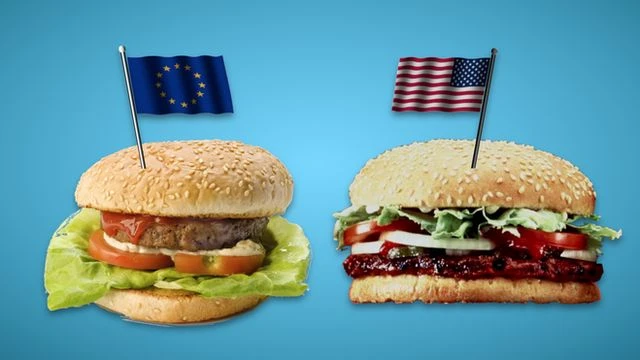 Fopod standards, burgers with EU flag and US flag