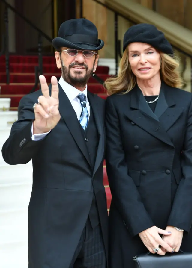 Ringo Starr and his wife Barbara Bach at Buckingham Palace